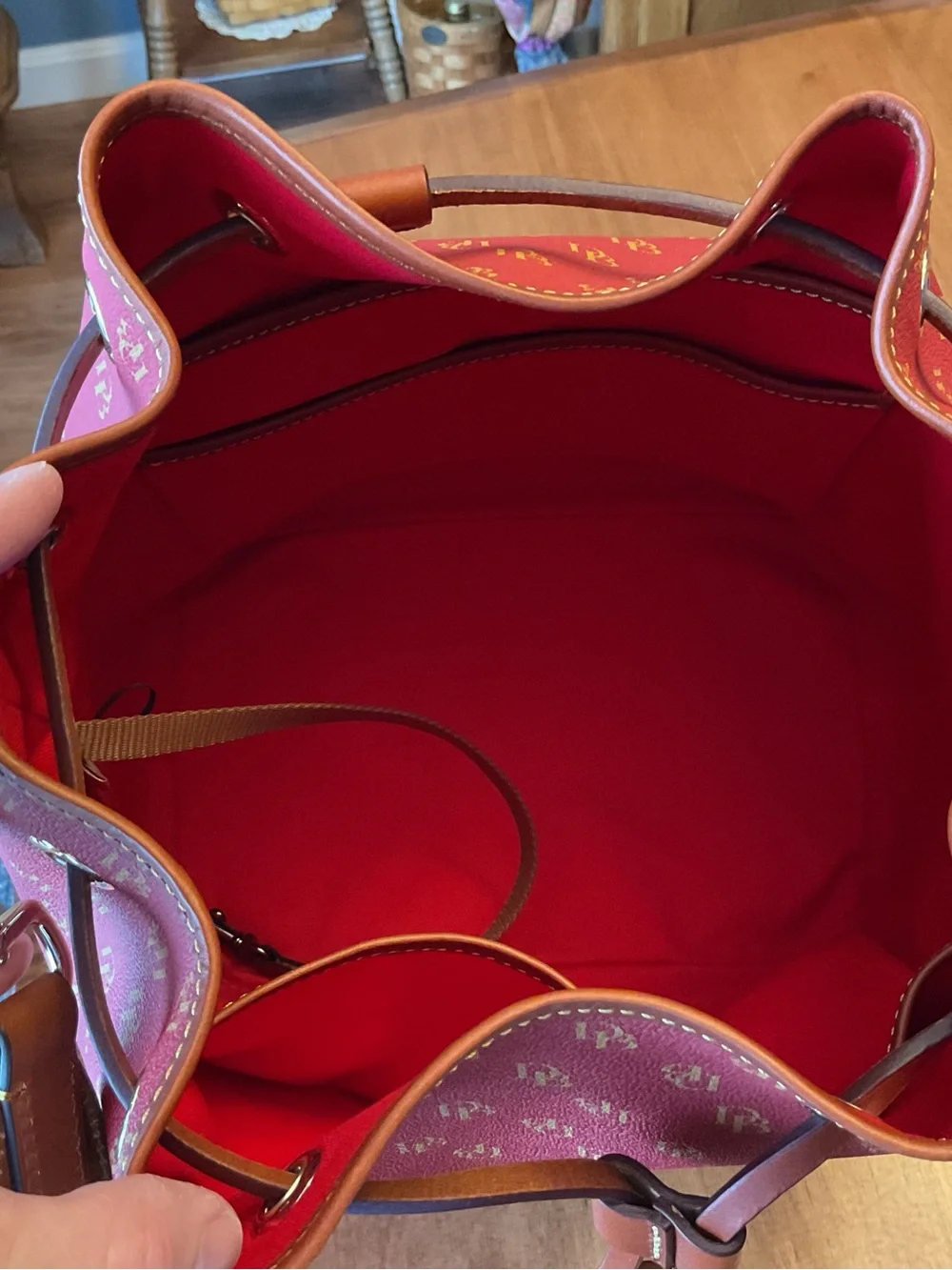 Dooney & Bourke Red Gretta Drawstring Bucket Shoulder Bag with wallet - Picture 9 of 16